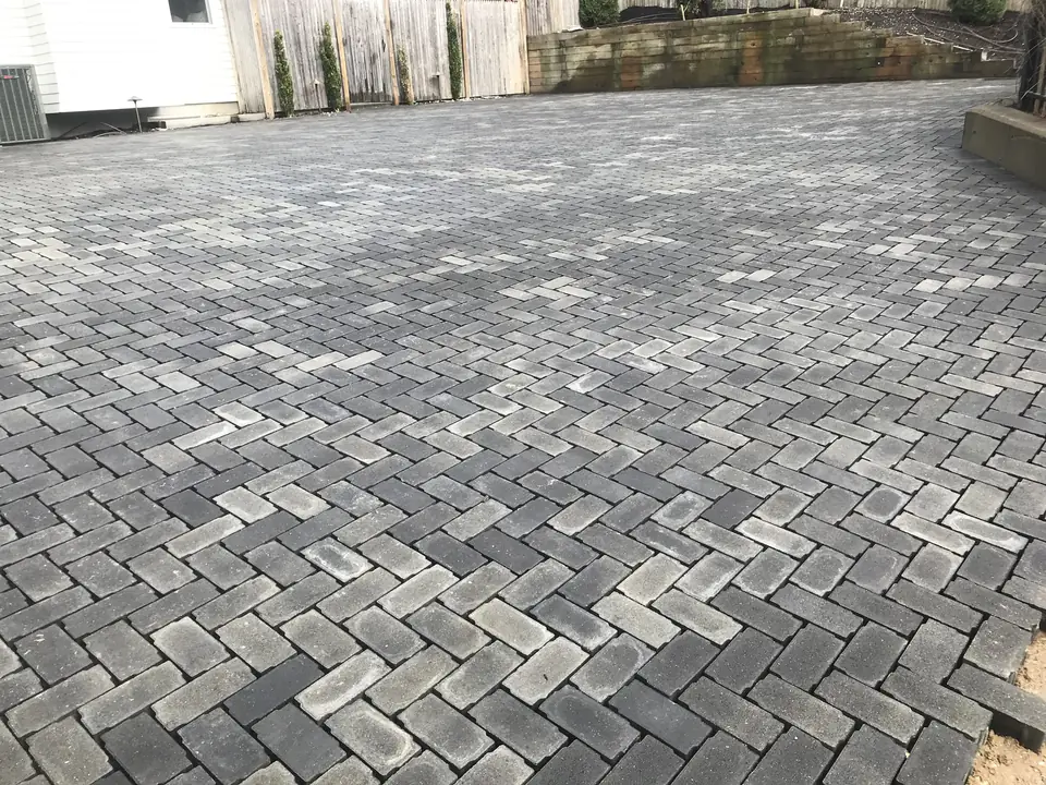 Herringbone paver driveway