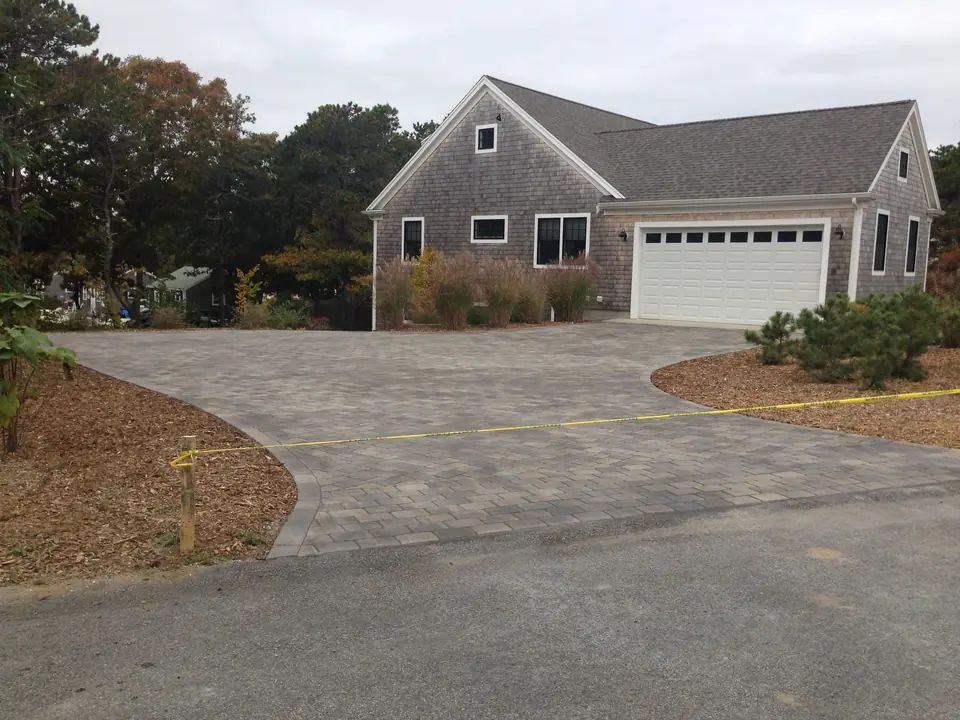 Paver driveway in front of the garage