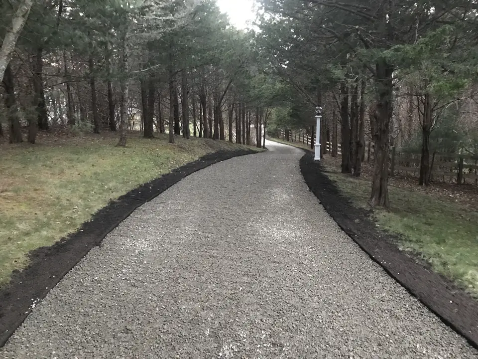 Crushed stone drive through the pines