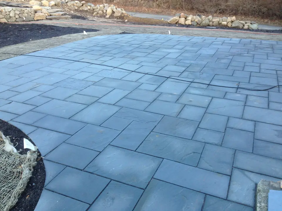 Bluestone patio in a random rectangular pattern, after rain